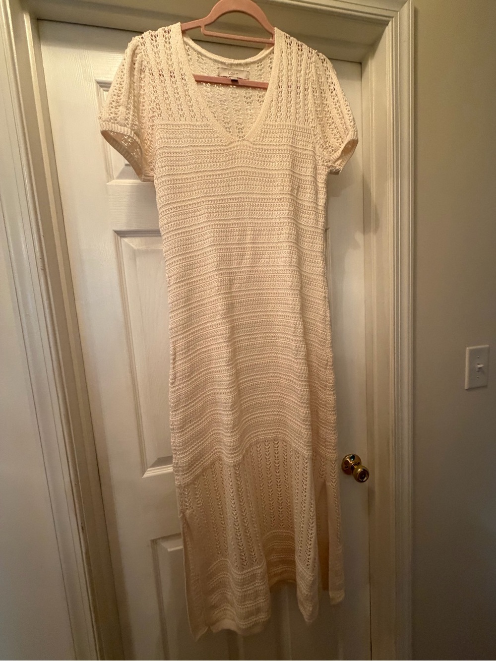 LOFT Cream Crochet V-Neck Maxi Dress